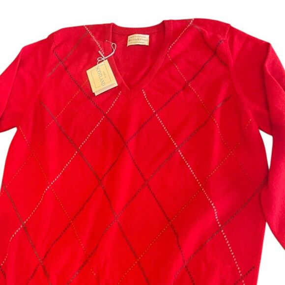 NWT Maus Hoffman Mens 100% Scottish Cashmere Sweater L Red Argyle Luxury Holiday - Picture 12 of 13